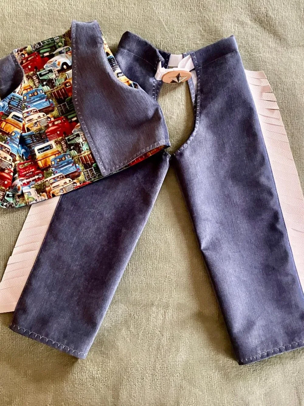 Handmade denim child's chaps & vest set